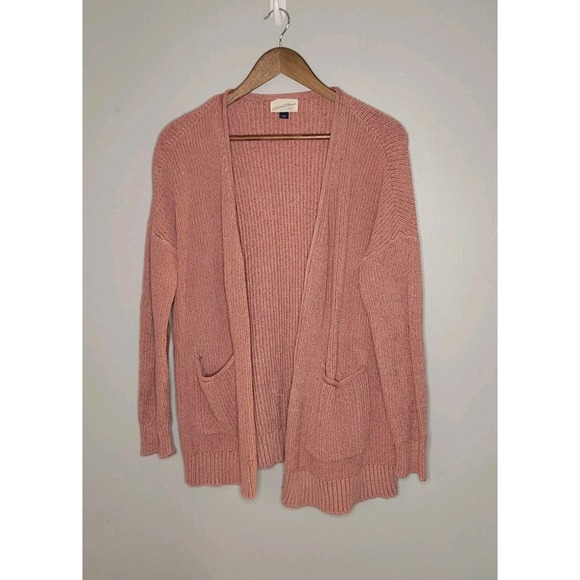 Pink Confetti Cardigan‎ Sweater Open Front Duster Oversized Pockets M Merium - Picture 7 of 13